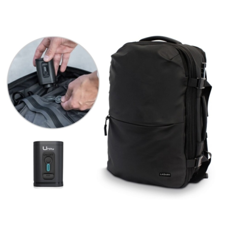 Sac à dos de voyage sous vide Lagart 20 L extensible jusqu'à 42 L - Dimensions : 48 x 30 x 20 cm - Aspirateur inclus - Poche arr