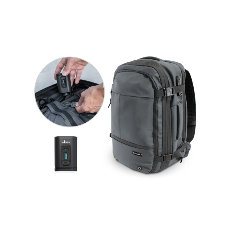 Sac à dos de voyage sous vide Lagart 20 L extensible jusqu'à 42 L - Dimensions : 48 x 30 x 20 cm - Aspirateur inclus - Poche arr