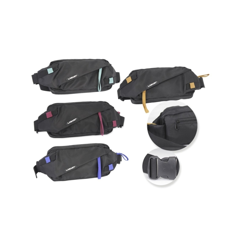 LOT de 4 Sac bandoulière/banane Lagart Smart - 3 poches - Bandoulière ajustable - Nylon imperméable - Dimensions : 24 x 12 x 5 c