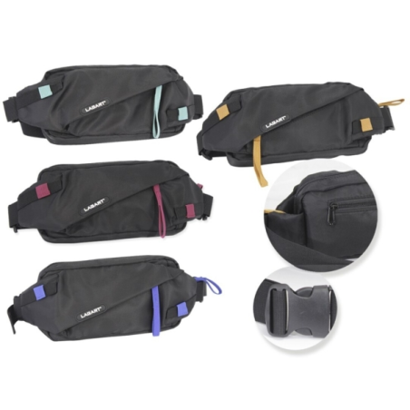 LOT de 4 Sac bandoulière/banane Lagart Smart - 3 poches - Bandoulière ajustable - Nylon imperméable - Dimensions : 24 x 12 x 5 c