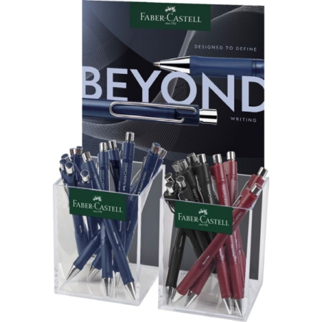 Faber-Castell Beyond Ball Expositor con 24 Boligrafos Retractiles - Punta 1mm - Trazo de 0.5mm - Grip de Agarre - Colores Surtid