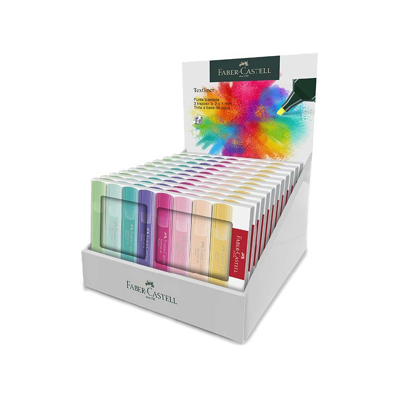 Faber-Castell Textliner 46 Pastel Expositor con 11 Packs de 8 Marcadores Fluorescentes - Punta Biselada - Trazo entre 1mm y 5mm