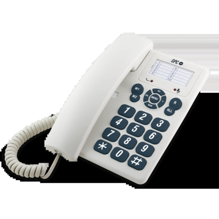 SPC Téléphone Fixe Original Touches Extra Larges - Différents Niveaux de Sonnerie - 3 Mémoires Directes - Pour Table et Mur - Co