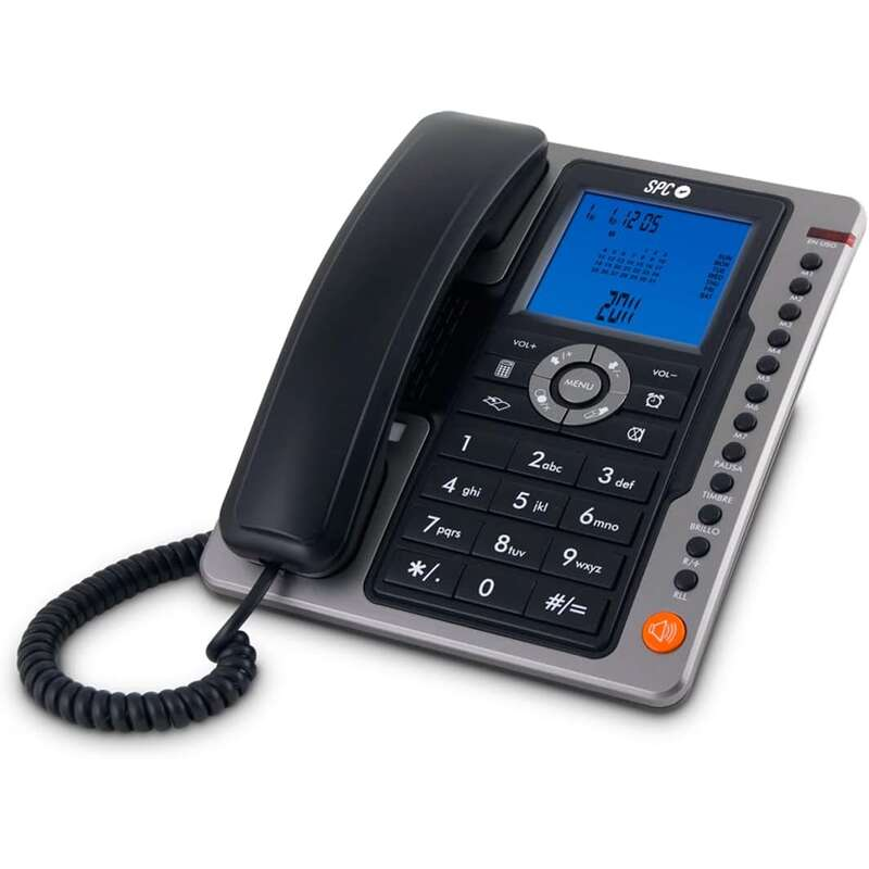 Téléphone Fixe SPC Office Pro - Écran Lumineux Bleu - Grandes Touches - Mémoire Directe - Mains Libres - Identification de l'app