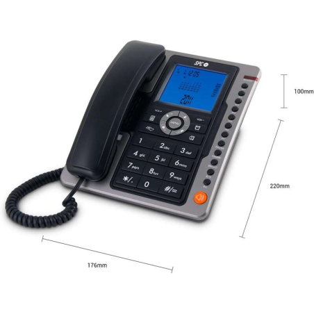 Téléphone Fixe SPC Office Pro - Écran Lumineux Bleu - Grandes Touches - Mémoire Directe - Mains Libres - Identification de l'app