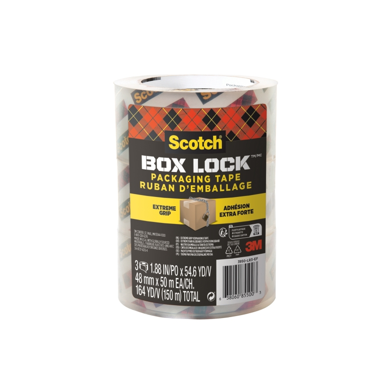 Lot de 3 scellés d'emballage Scotch Box Lock - 48 mm x 50 m - Transparent