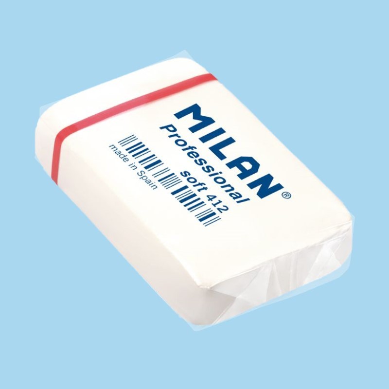Gomme rectangulaire Milan Professional Soft 412 blanc x12 Gomme rectangulaire Milan Professional Soft 412 blanc x12
