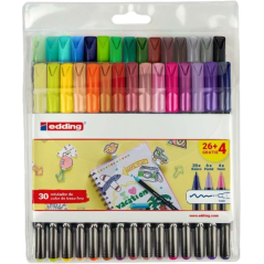 Présentoir Edding 1200 avec 10 paquets de 30 marqueurs – Pointe ronde – Encre à base d'eau – Couleurs classiques, fluo et pastel