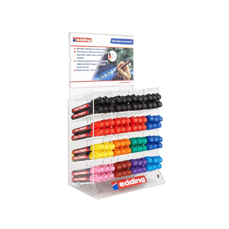 Edding 330 Expositor con 96 Rotuladores Permanentes - Punta Biselada - Trazo entre 1 y 5 mm. - Tinta casi Inodora - Capuchon con
