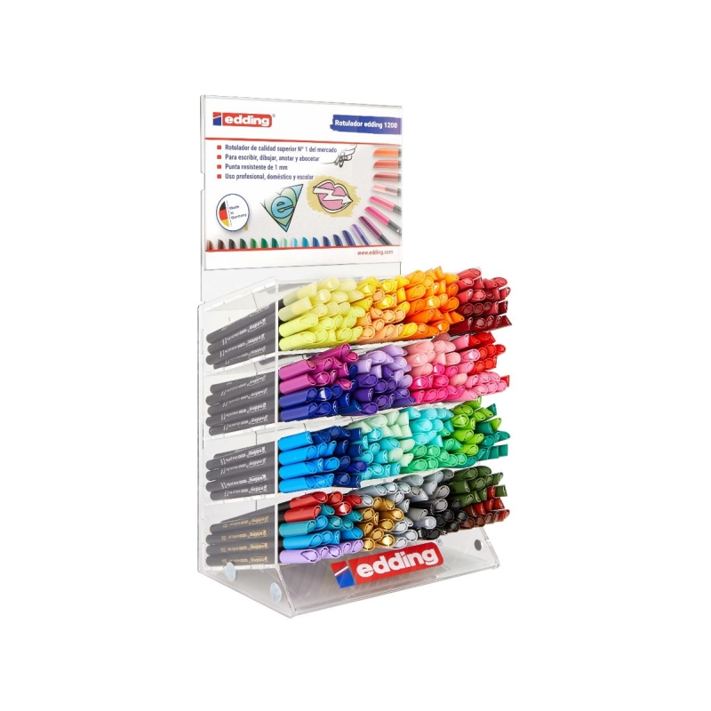 Présentoir Edding 1200 avec 320 marqueurs – Pointe ronde – Encre à base d'eau – Couleurs assorties