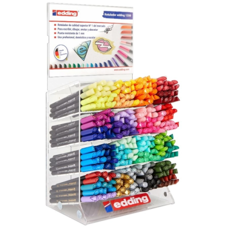 Présentoir Edding 1200 avec 320 marqueurs – Pointe ronde – Encre à base d'eau – Couleurs assorties