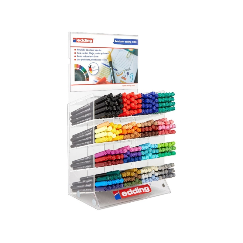 Présentoir Edding 1300 avec 260 marqueurs – Pointe ronde – Ligne moyenne – Encre à base d'eau – Couleurs assorties