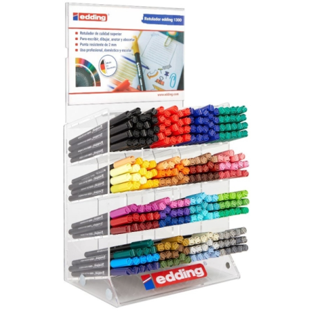 Présentoir Edding 1300 avec 260 marqueurs – Pointe ronde – Ligne moyenne – Encre à base d'eau – Couleurs assorties