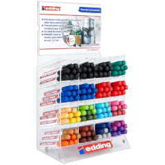 Edding 3000 Expositor con 128 Rotuladores Permanentes - Punta Redonda de 1.5mm - Trazo entre 1.5 y 3mm - Recargable - Secado Rap