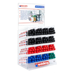 Edding 3000 Expositor con 128 Rotuladores Permanentes - Punta Redonda de 1.5mm - Trazo entre 1.5 y 3mm - Recargable - Secado Rap