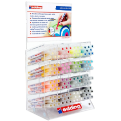 Edding 5100 Acrylic Expositor con 132 Rotuladores Permanentes Acrilicos - Punta Redonda 2-3mm - Trazo Medio - Resistente a la Lu