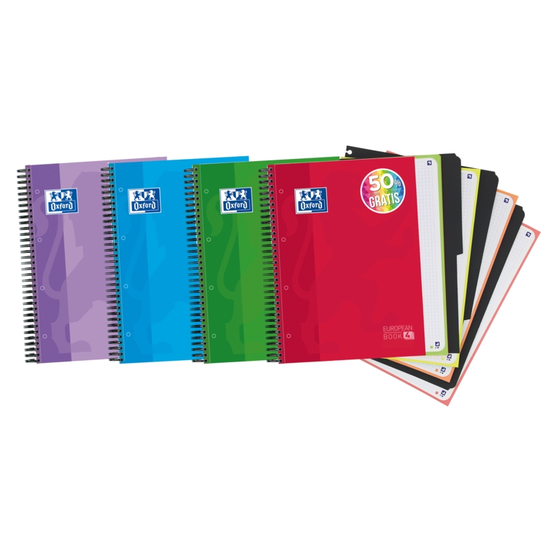 LOT de 5 Oxford School Classic A4+ Europeanbook - Couverture extra rigide et résistante - 50 % de feuilles gratuites en plus - G