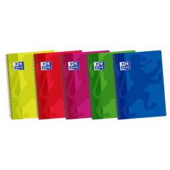 LOT de 5 Oxford School Classic Spiral Notebook Fº - Couverture Plastique - 4x4 avec Marge - 80 Feuilles - Couleurs Vives
