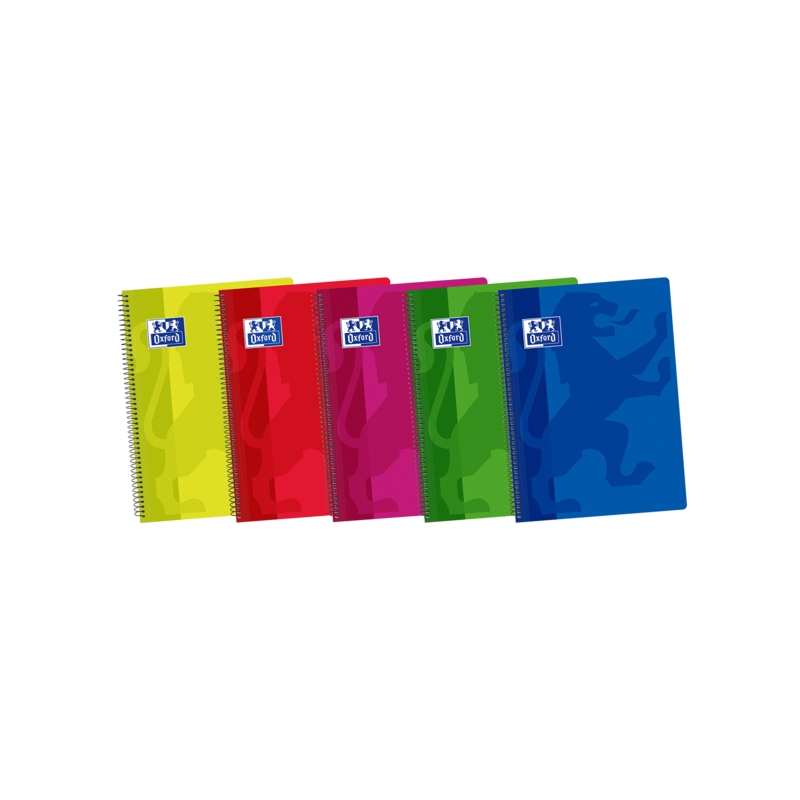 LOT de 5 Oxford School Classic Spiral Notebook Fº - Couverture Plastique - 4x4 avec Marge - 80 Feuilles - Couleurs Vives
