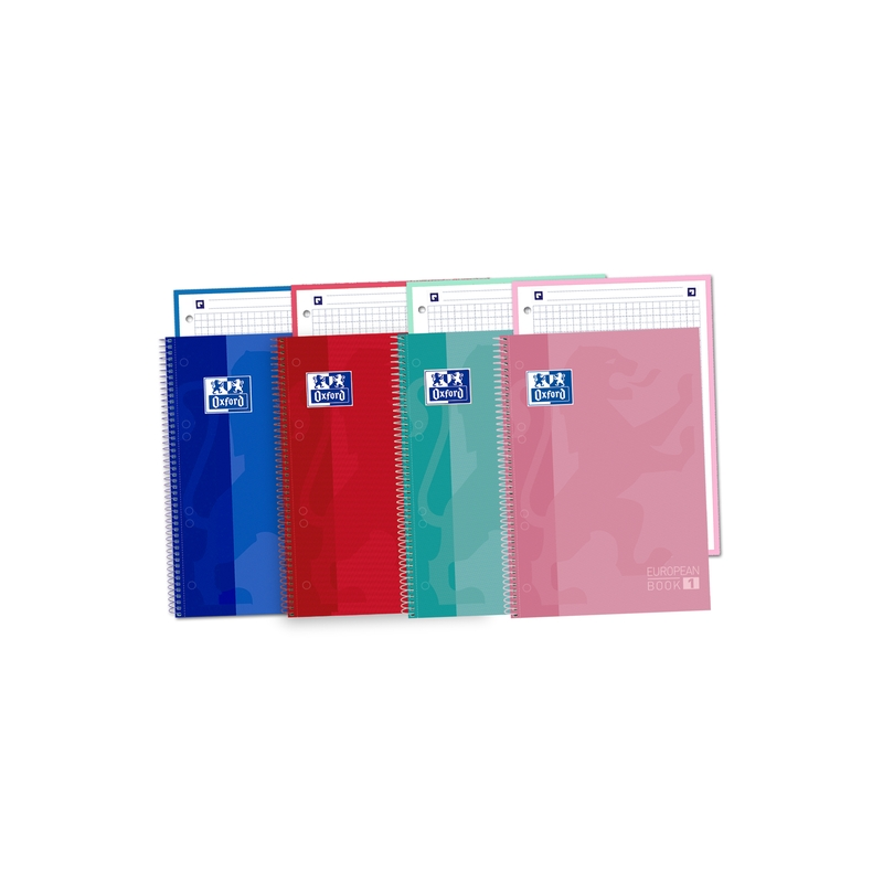 LOT de 5 Oxford School Classic A5+ Europeanbook - Couverture Extra Rigide Résistante - Carnet de 80 Feuilles - Couleurs Assortie