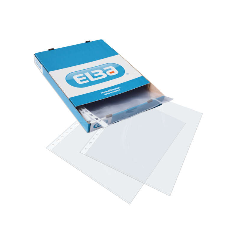 Elba Extra Couvertures multi-percées Boîte de 100 Folio PP 105? - Polypropylène 105° résistant - Format Folio - Transparent et c