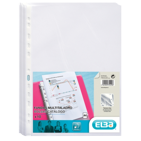 Elba Pack de 10 Couvertures Multi-trous Standard A4 - Matériau PP 70? - Transparent et cristallin