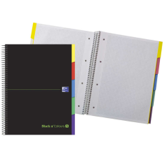LOT de 5 Oxford Black N'Colours Europeanbook A4+ - Couverture extra rigide et résistante - 100 feuilles au design 5x5 - Onglets