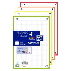 Recharges Oxford 100 feuilles - Format A5 - Quadrillage 5x5 mm - 4 perforations - Numérisation de texte avec application - Bande