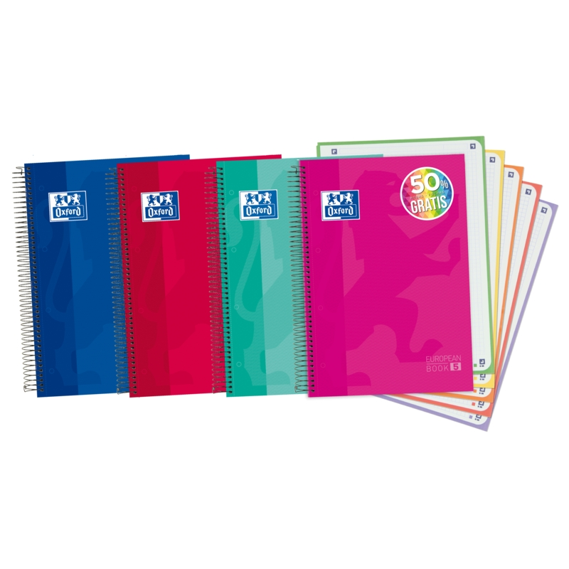 LOT de 5 Oxford School Classic A4+ Europeanbook - Couverture Extra Rigide - 5 Uni - 120 Feuilles - Couleurs Assorties