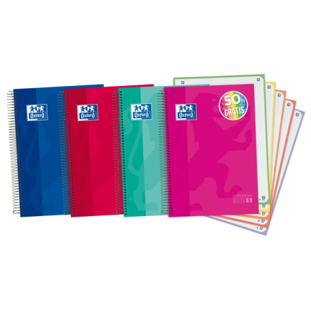 LOT de 5 Oxford School Classic A4+ Europeanbook - Couverture Extra Rigide - 5 Uni - 120 Feuilles - Couleurs Assorties