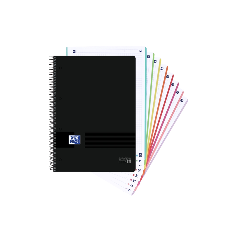 LOT de 5 Oxford Black N'Colours Europeanbook A4+ - Couverture plastique résistante - 160 feuilles quadrillées 8,5x5,5 - Coloris