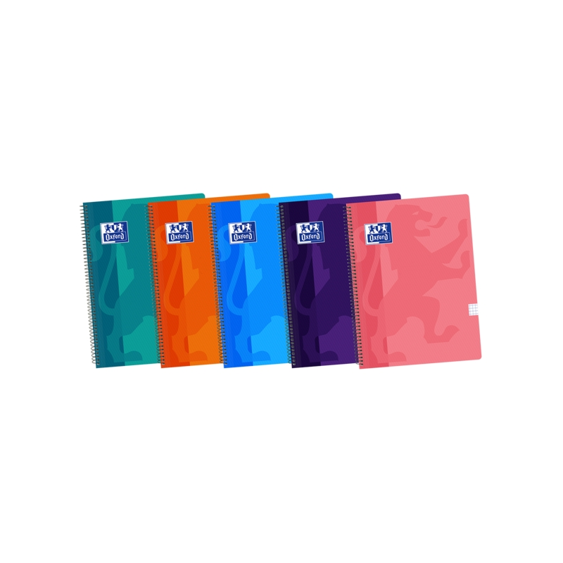 LOT de 5 Oxford School Classic Spiral Notebook - Couverture en plastique - Folio 4x4 avec marge - 80 feuilles - Couleurs assorti
