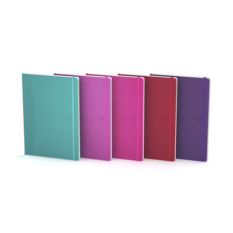 LOT de 5 Carnet cousu Oxford Signature A5 - Couverture en caoutchouc flexible - 80 feuilles unies - Couleurs assorties