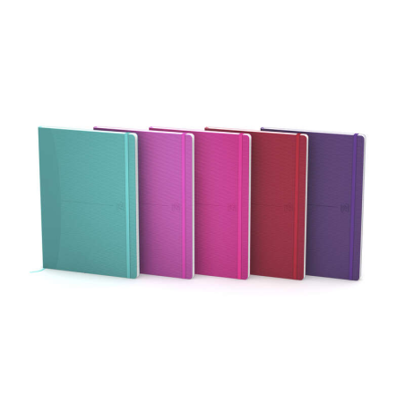 LOT de 5 Carnet cousu Oxford Signature A5 - Couverture en caoutchouc flexible - 80 feuilles unies - Couleurs assorties