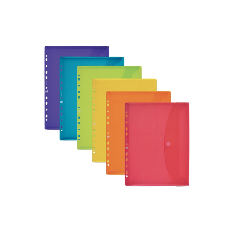 LOT de 15 Chemise en plastique flexible translucide Oxford A4 - Enveloppe multi-trous avec velcro - Format A4 - Couleurs assorti