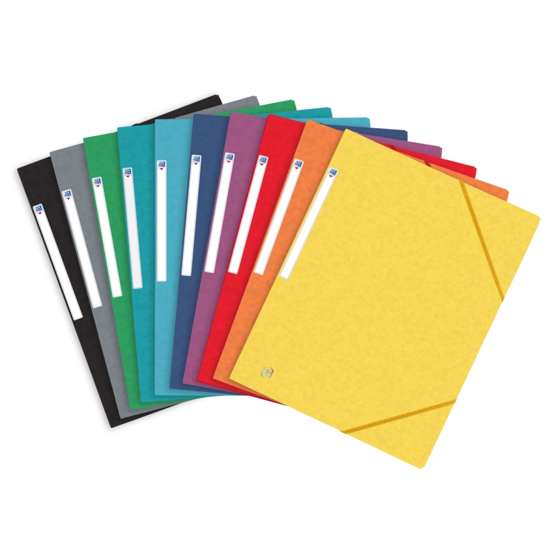 LOT de 10 Oxford Top File + Chemise A4+ Caoutchouc - Couverture Souple - 3 Rabats - Dos 20mm - Couleurs Assorties
