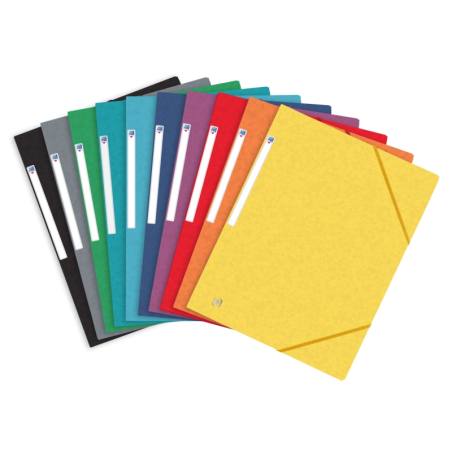 LOT de 10 Oxford Top File + Chemise A4+ Caoutchouc - Couverture Souple - 3 Rabats - Dos 20mm - Couleurs Assorties