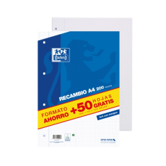 LOT de 10 Recharge Oxford School Classic A4 - Pack 4x4 avec marge - 200 feuilles + 50 feuilles gratuites