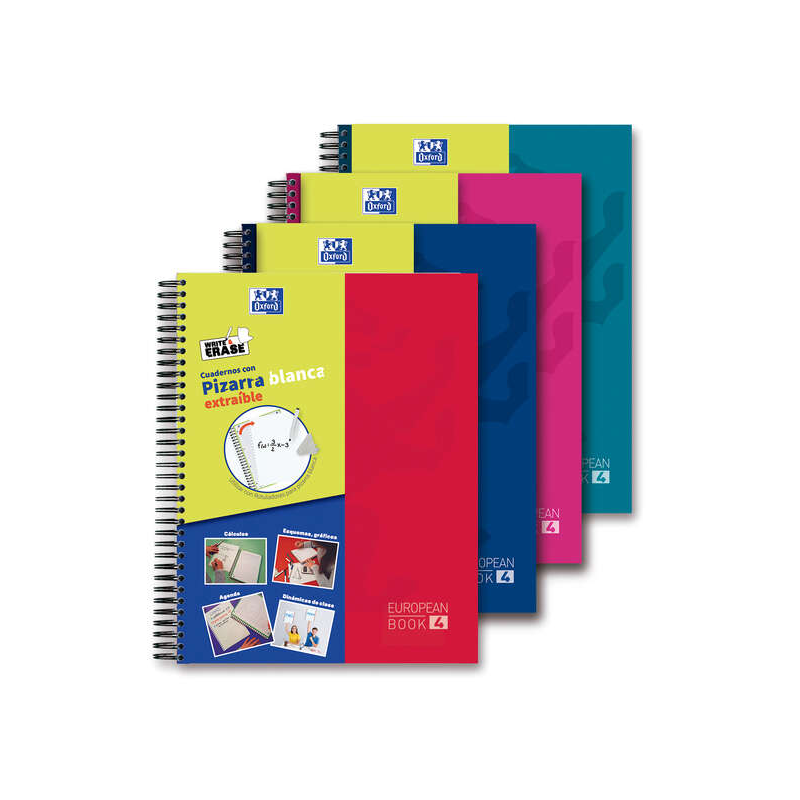 LOT de 5 Oxford School Classic Write&Erase Europeanbook 4 - Couverture extra rigide - Tableau blanc amovible - 120 feuilles