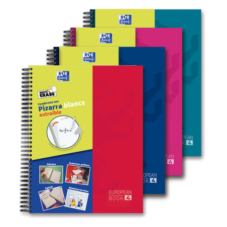 LOT de 5 Oxford School Classic Write&Erase Europeanbook 4 - Couverture extra rigide - Tableau blanc amovible - 120 feuilles