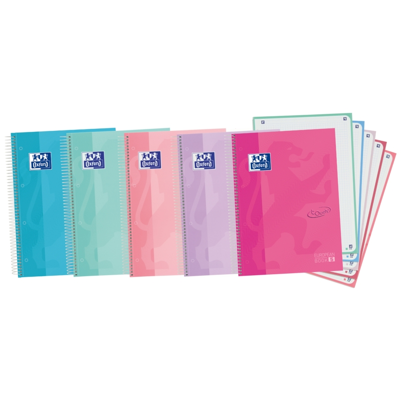 LOT de 5 Oxford School Touch A4+ Europeanbook - Couverture Extra Rigide - 120 Feuilles - Couleurs Assorties