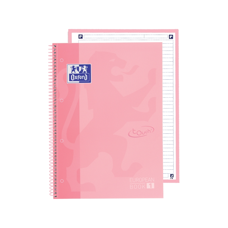 LOT de 5 Oxford School Touch Europeanbook 1 A4+ Couverture Extra Rigide - 80 Feuilles - Couverture avec Motif Flamant Pastel
