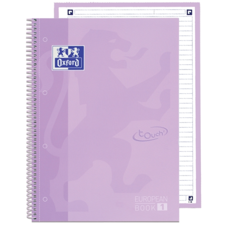 LOT de 5 Oxford School Touch Europeanbook 1 A4+ - Couverture extra-rigide résistante - 1 ligne pour une écriture soignée - 80 fe
