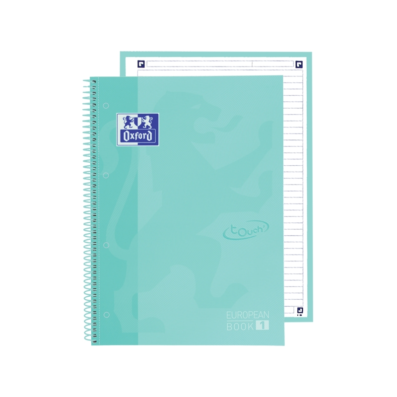 LOT de 5 Oxford School Touch Europeanbook 1 A4+ Couverture Extra Rigide - 1 Ligne - 80 Feuilles - Couleur Menthe Glacée
