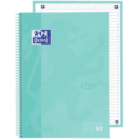 LOT de 5 Oxford School Touch Europeanbook 1 A4+ Couverture Extra Rigide - 1 Ligne - 80 Feuilles - Couleur Menthe Glacée