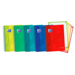 LOT de 5 Oxford School Touch A5+ Europeanbook - Couverture Extra Rigide Résistante - 120 Feuilles de Couleurs Vives - Grille 5x5