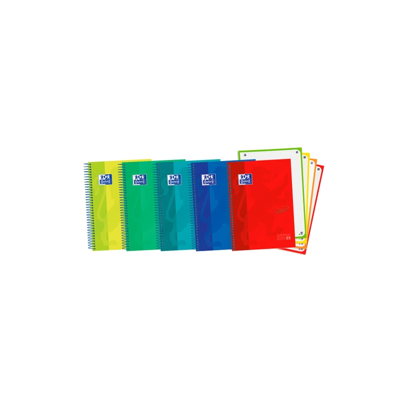 LOT de 5 Oxford School Touch A5+ Europeanbook - Couverture Extra Rigide Résistante - 120 Feuilles de Couleurs Vives - Grille 5x5