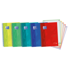 LOT de 5 Oxford School Touch A4+ Europeanbook - Couverture Extra Rigide Résistante - 120 Feuilles de Couleurs Vives - Grille 5x5