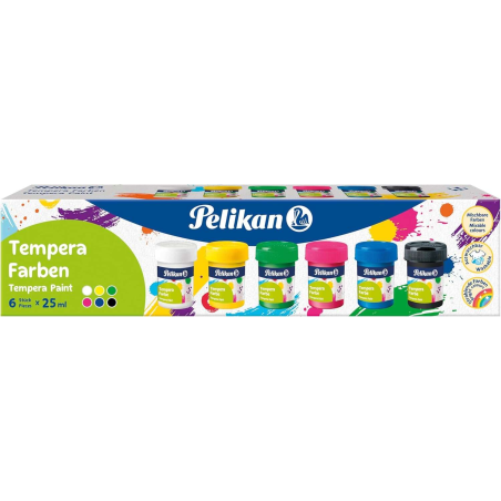 Pelikan Lot de 6 détrempes scolaires – Flacons de 25 ml – Facile à mélanger – Idéal pour les projets scolaires