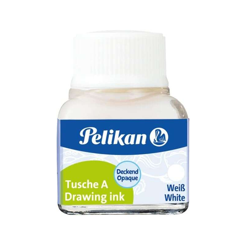 Encre de Chine Pelikan 523 10 ml N.18 - 10 ml - Résistante à l'eau - Séchage rapide - Couleur blanche